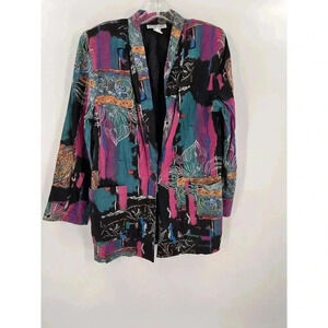 Vintage 80's Kensington Square LARGE Jacket Rayon Multi-Color Artistic Design